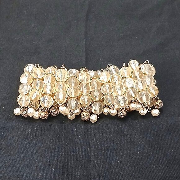 Vintage 60s Chunky Gold Tone Glass Stretch Bracelet Women MCM Art Glam Regency - Picture 2 of 3